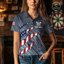 Load image into Gallery viewer, American Flag Grey Grunge Darts Polo &amp; Quarter Zip Custom Dart Shirt For Women Patriotic Dart Jersey TDM4998
