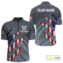 Load image into Gallery viewer, American Flag Grey Grunge Darts Polo &amp; Quarter Zip Custom Dart Shirt For Men Patriotic Dart Jersey TDM4998
