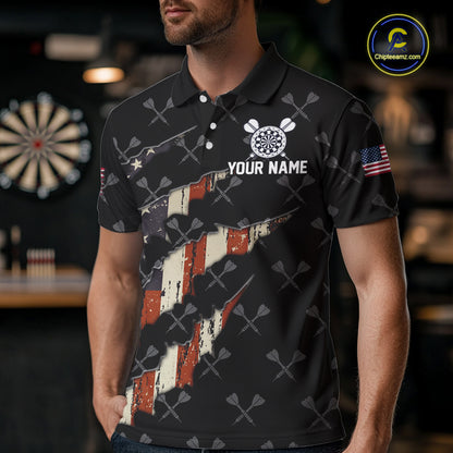 Vintage American Flag Darts Polo & Quarter Zip Custom Darts Shirt For Men, Patriotic Darts Jersey TDM4999