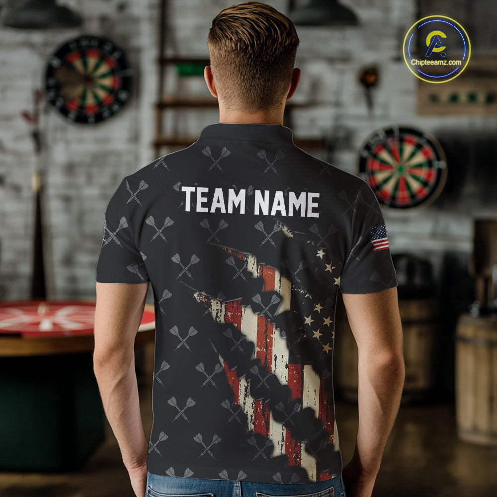 Vintage American Flag Darts Polo & Quarter Zip Custom Darts Shirt For Men, Patriotic Darts Jersey TDM4999