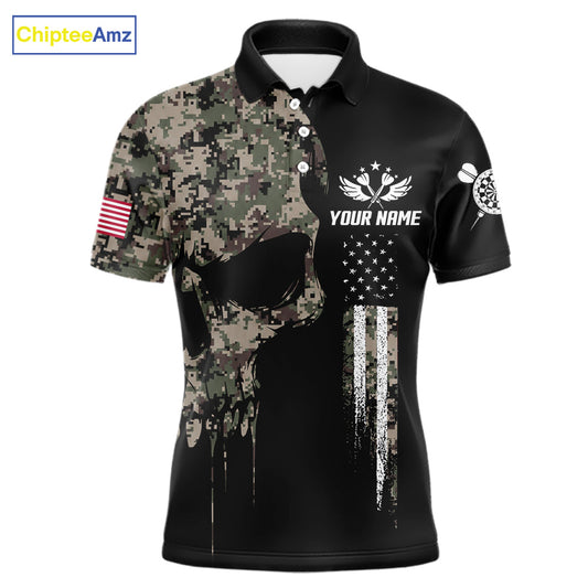 Retro Camouflage Skull Darts Shirt For Men Custom Patriotic US Flag Darts Jersey Polo & 1/4 Zip TDM7845