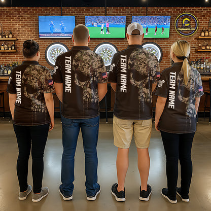 Retro Camouflage Skull Darts Shirt For Women Custom Patriotic US Flag Darts Jersey Polo & 1/4 Zip TDM7845