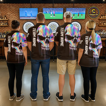 Black And Holographic Skull Darts Shirt For Men Custom US Flag Darts Team Jersey Polo & 1/4 Zip TDM7846