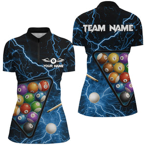 Personalized Blue Striking Thunder Lightning Billiard Shirt For Women Billiard Balls Pool Team Jersey TDM3221