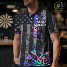 Load image into Gallery viewer, Custom Holographic Grunge US Flag Darts Shirt For Men, Patriotic Darts Team Jerseys Polo &amp; 1/4 Zip TDM5455