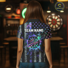 Load image into Gallery viewer, Custom Holographic Grunge US Flag Darts Shirt For Women, Patriotic Darts Team Jerseys Polo &amp; 1/4 Zip TDM5455