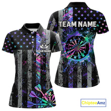 Load image into Gallery viewer, Custom Holographic Grunge US Flag Darts Shirt For Women, Patriotic Darts Team Jerseys Polo &amp; 1/4 Zip TDM5455