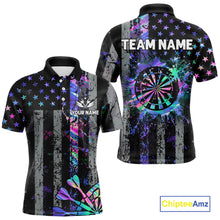 Load image into Gallery viewer, Custom Holographic Grunge US Flag Darts Shirt For Men, Patriotic Darts Team Jerseys Polo &amp; 1/4 Zip TDM5455