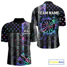 Load image into Gallery viewer, Custom Holographic Grunge US Flag Darts Shirt For Men, Patriotic Darts Team Jerseys Polo &amp; 1/4 Zip TDM5455