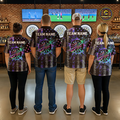 Custom Holographic Grunge US Flag Darts Shirt For Women, Patriotic Darts Team Jerseys Polo & 1/4 Zip TDM5455