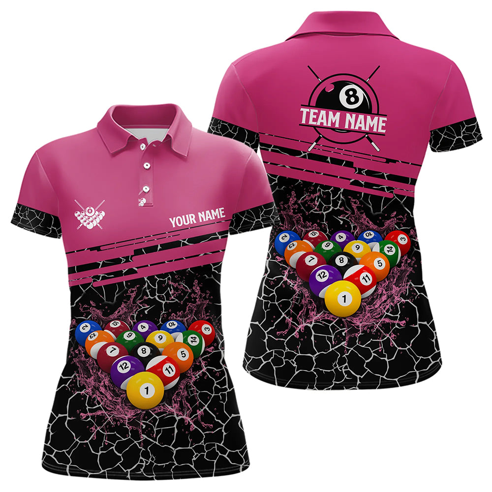 Personalized Pink Pool Balls Crack Pattern Women Billiard Shirts Custom Billiard Jerseys For Team TDM3420