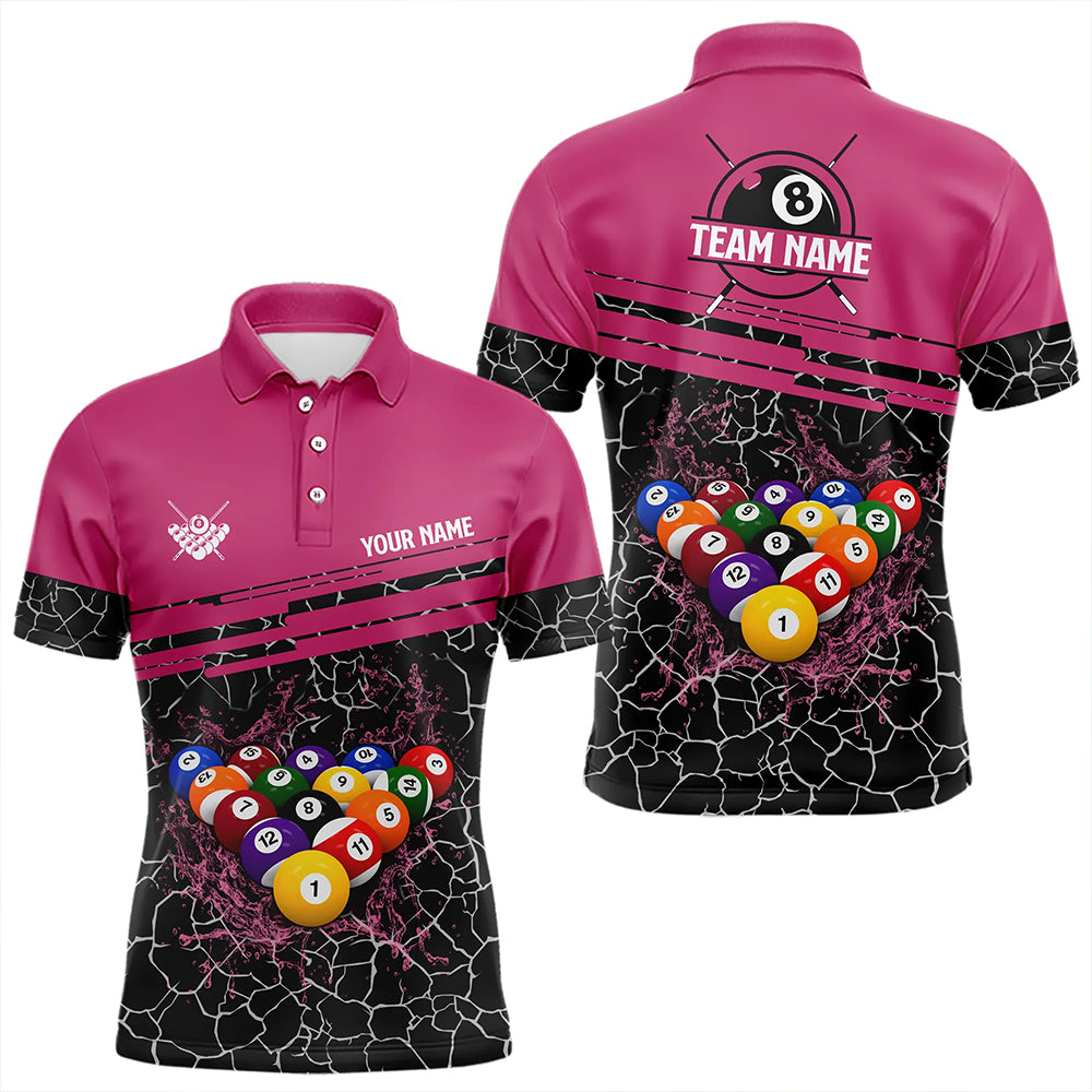 Personalized Pink Pool Balls Crack Pattern Men Billiard Shirts Custom Billiard Jerseys For Team TDM3420