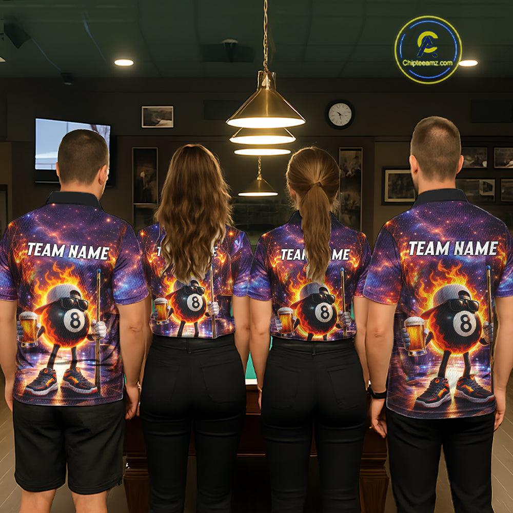 Flame 8 Ball Billiard Shirt For Men Custom Funny Pool Shirt, Billiard Team Jersey Polo & 1/4 Zip TDM5714