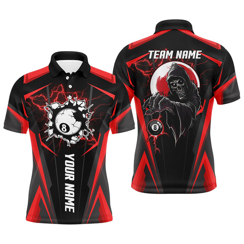 Personalized Red Billiard Grim Reaper Men Polo Shirts, Custom Team League Billiard Jerseys Shirts TDM1110
