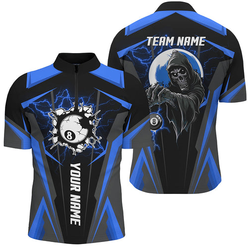 Blue Billiard Grim Reaper Men Quarter-Zip Shirts Customized Team League Billiard Jerseys TDM1111