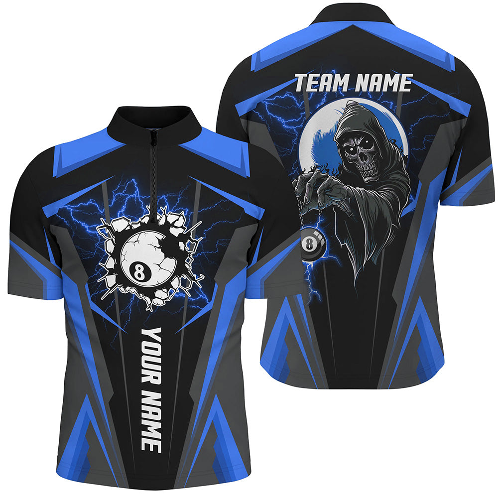 Blue Billiard Grim Reaper Men Quarter-Zip Shirts Customized Team League Billiard Jerseys TDM1111