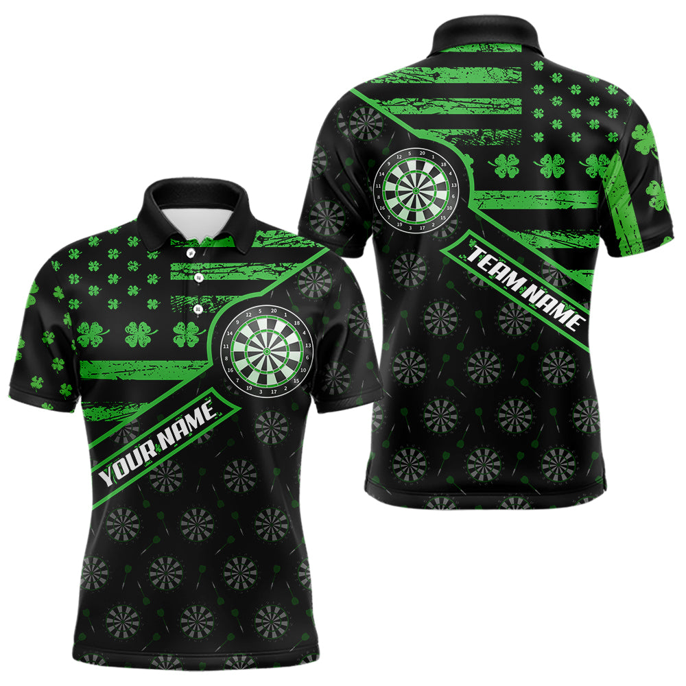 Green Shamrock Retro US Flag Patriotic Darts Shirts For Men Custom St Patrick Day Darts Jerseys TDM3560