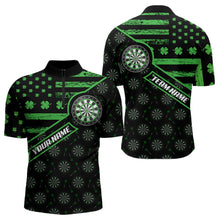 Load image into Gallery viewer, Green Shamrock Retro US Flag Patriotic Darts Shirts For Men Custom St Patrick Day Darts Jerseys TDM3560