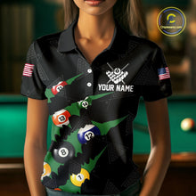 Load image into Gallery viewer, Personalized Scratch Black 8 Ball Billiard Shirt For Women, Pool Team Jersey Polo 1/4 Zip |Green TDM6070