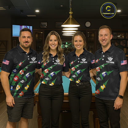 Personalized Scratch Black 8 Ball Billiard Shirt For Men, Pool Team Jersey Polo 1/4 Zip |Green TDM6070