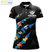 Load image into Gallery viewer, Personalized Scratch Black 8 Ball Billiard Shirt For Women, Pool Team Jersey Polo 1/4 Zip |Blue TDM6071