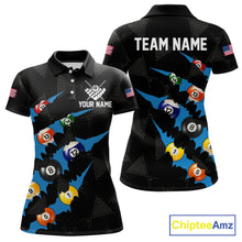 Load image into Gallery viewer, Personalized Scratch Black 8 Ball Billiard Shirt For Women, Pool Team Jersey Polo 1/4 Zip |Blue TDM6071