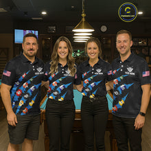 Load image into Gallery viewer, Personalized Scratch Black 8 Ball Billiard Shirt For Women, Pool Team Jersey Polo 1/4 Zip |Blue TDM6071