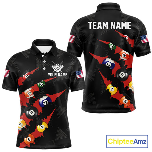 Personalized Scratch Black 8 Ball Billiard Shirt For Men, Pool Team Jersey Polo 1/4 Zip |Red TDM6072