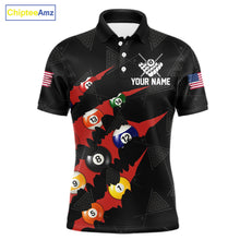 Load image into Gallery viewer, Personalized Scratch Black 8 Ball Billiard Shirt For Men, Pool Team Jersey Polo 1/4 Zip |Red TDM6072