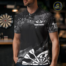 Load image into Gallery viewer, Black Grey Grunge Camo Darts Shirt For Men Custom Darts Jersey Team Polo &amp; 1/4 Zip, Darts Uniform TDM6322