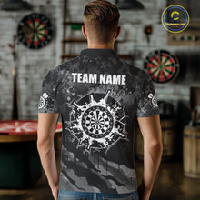 Load image into Gallery viewer, Black Grey Grunge Camo Darts Shirt For Men Custom Darts Jersey Team Polo &amp; 1/4 Zip, Darts Uniform TDM6322