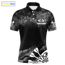 Load image into Gallery viewer, Black Grey Grunge Camo Darts Shirt For Men Custom Darts Jersey Team Polo &amp; 1/4 Zip, Darts Uniform TDM6322