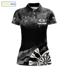 Load image into Gallery viewer, Black Grey Grunge Camo Darts Shirt For Women Custom Darts Jersey Team Polo &amp; 1/4 Zip, Darts Uniform TDM6322
