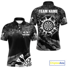 Load image into Gallery viewer, Black Grey Grunge Camo Darts Shirt For Men Custom Darts Jersey Team Polo &amp; 1/4 Zip, Darts Uniform TDM6322