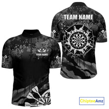 Load image into Gallery viewer, Black Grey Grunge Camo Darts Shirt For Men Custom Darts Jersey Team Polo &amp; 1/4 Zip, Darts Uniform TDM6322