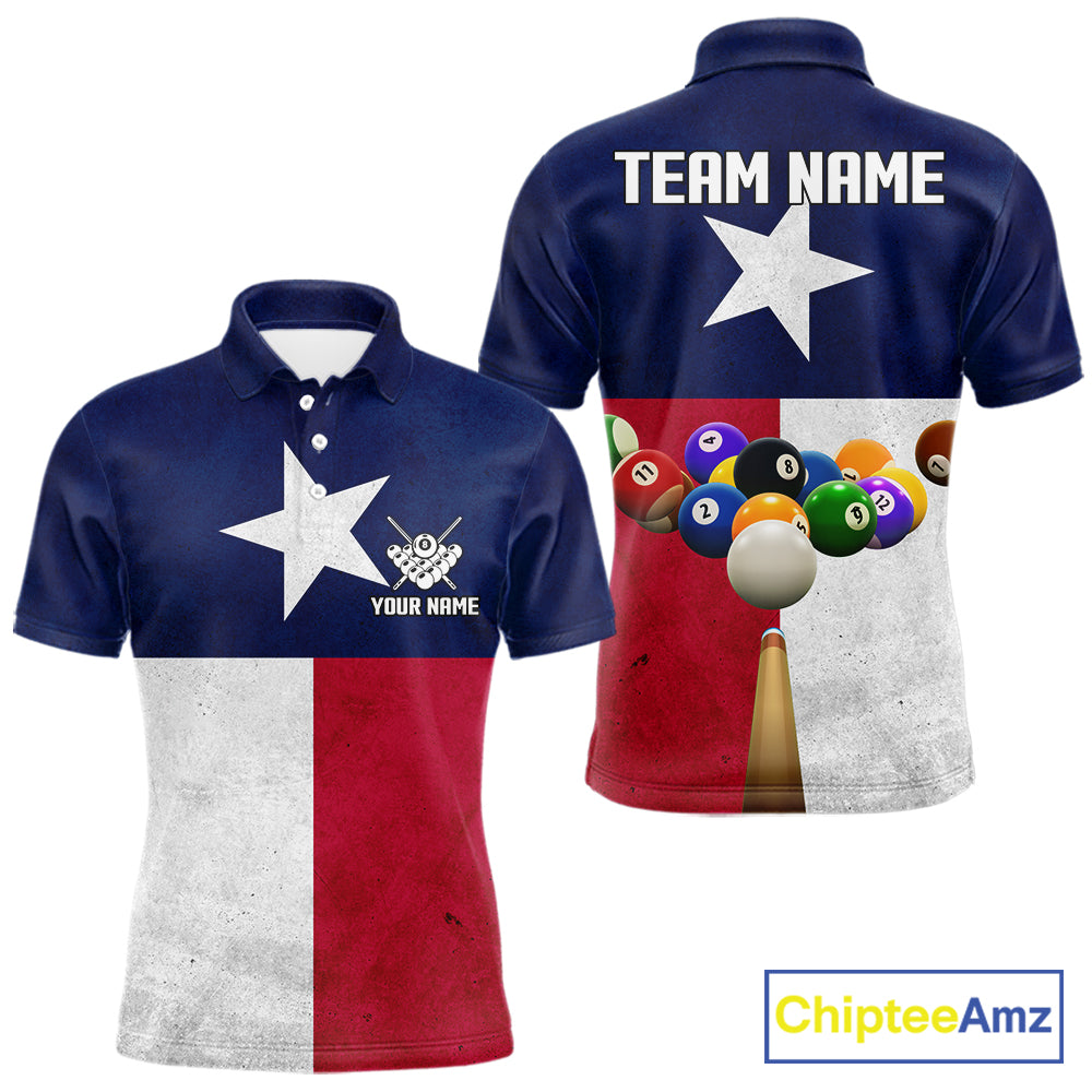 Personalized Vintage Texas Flag Billiard Shirt For Men, Patriotic Pool Team Jersey Polo & 1/4 Zip TDM6331