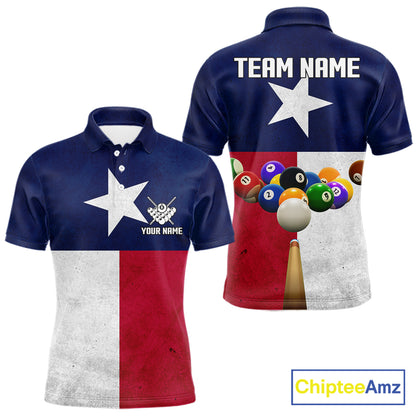 Personalized Vintage Texas Flag Billiard Shirt For Men, Patriotic Pool Team Jersey Polo & 1/4 Zip TDM6331