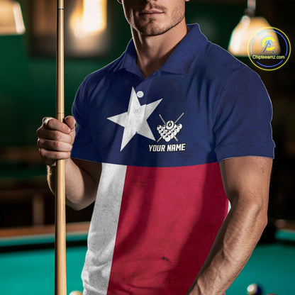 Personalized Vintage Texas Flag Billiard Shirt For Men, Patriotic Pool Team Jersey Polo & 1/4 Zip TDM6331