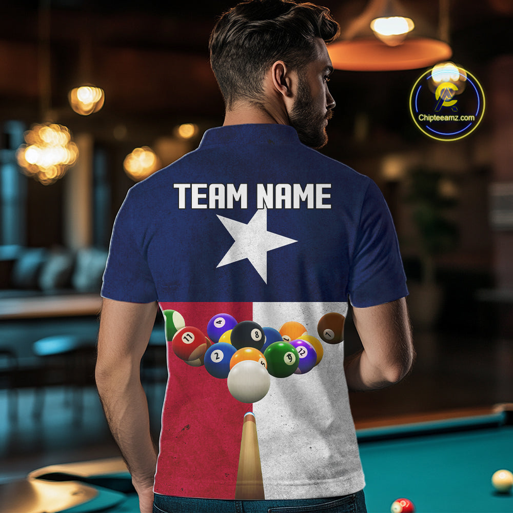 Personalized Vintage Texas Flag Billiard Shirt For Men, Patriotic Pool Team Jersey Polo & 1/4 Zip TDM6331