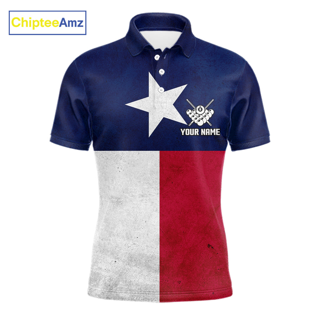 Personalized Vintage Texas Flag Billiard Shirt For Men, Patriotic Pool Team Jersey Polo & 1/4 Zip TDM6331