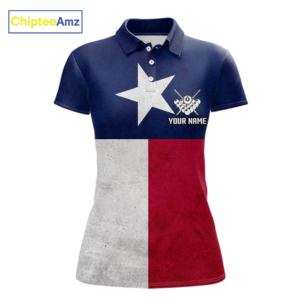 Personalized Vintage Texas Flag Billiard Shirt For Women, Patriotic Pool Team Jersey Polo & 1/4 Zip TDM6331