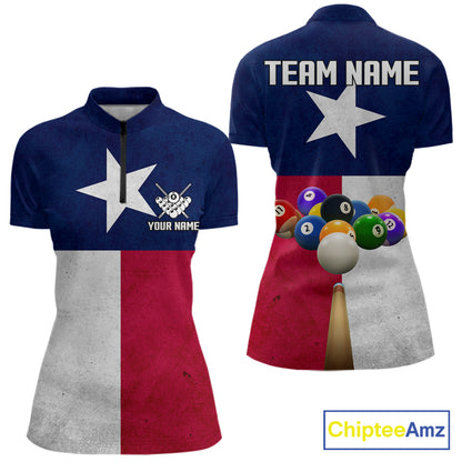 Personalized Vintage Texas Flag Billiard Shirt For Women, Patriotic Pool Team Jersey Polo & 1/4 Zip TDM6331