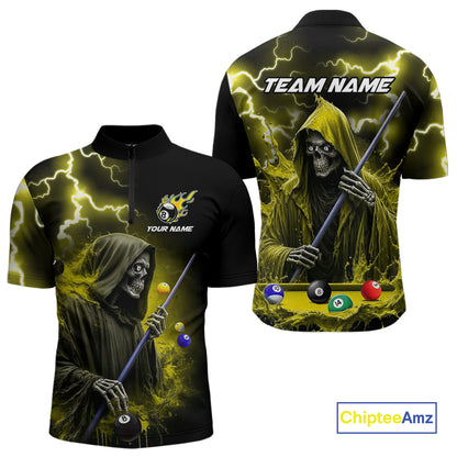 Yellow Grim Reaper Billiard Shirts For Men Custom Thunder Lightning Team League Billiard Jerseys TDM3986