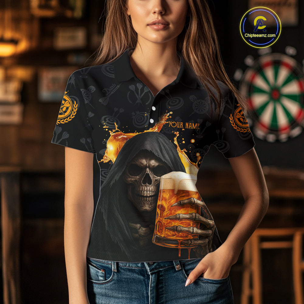 Darts And Beer That's Why I'm Here Custom Skeleton Dart Shirts For Women, Funny Drinking Jerseys TDM3989
