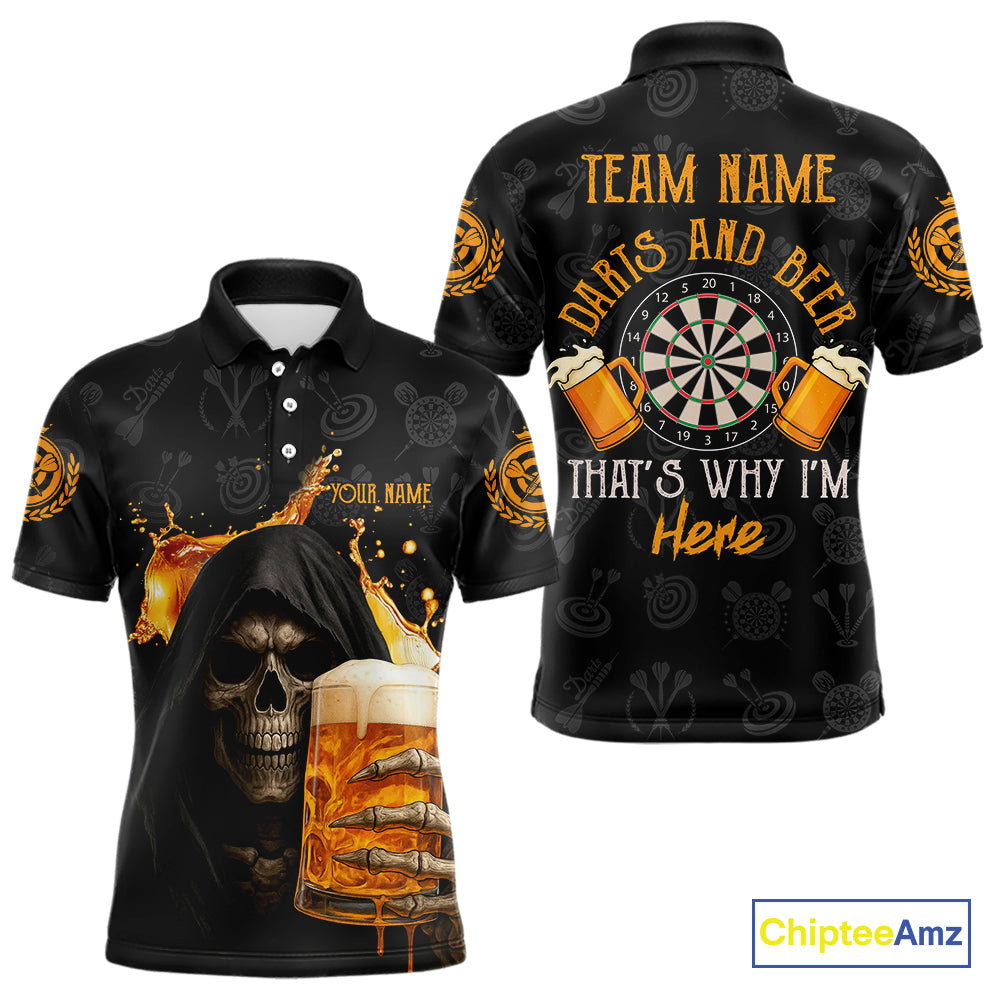 Darts And Beer That's Why I'm Here Custom Skeleton Dart Shirts For Men, Funny Drinking Jerseys TDM3989