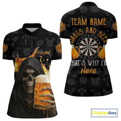Darts And Beer That's Why I'm Here Custom Skeleton Dart Shirts For Women, Funny Drinking Jerseys TDM3989