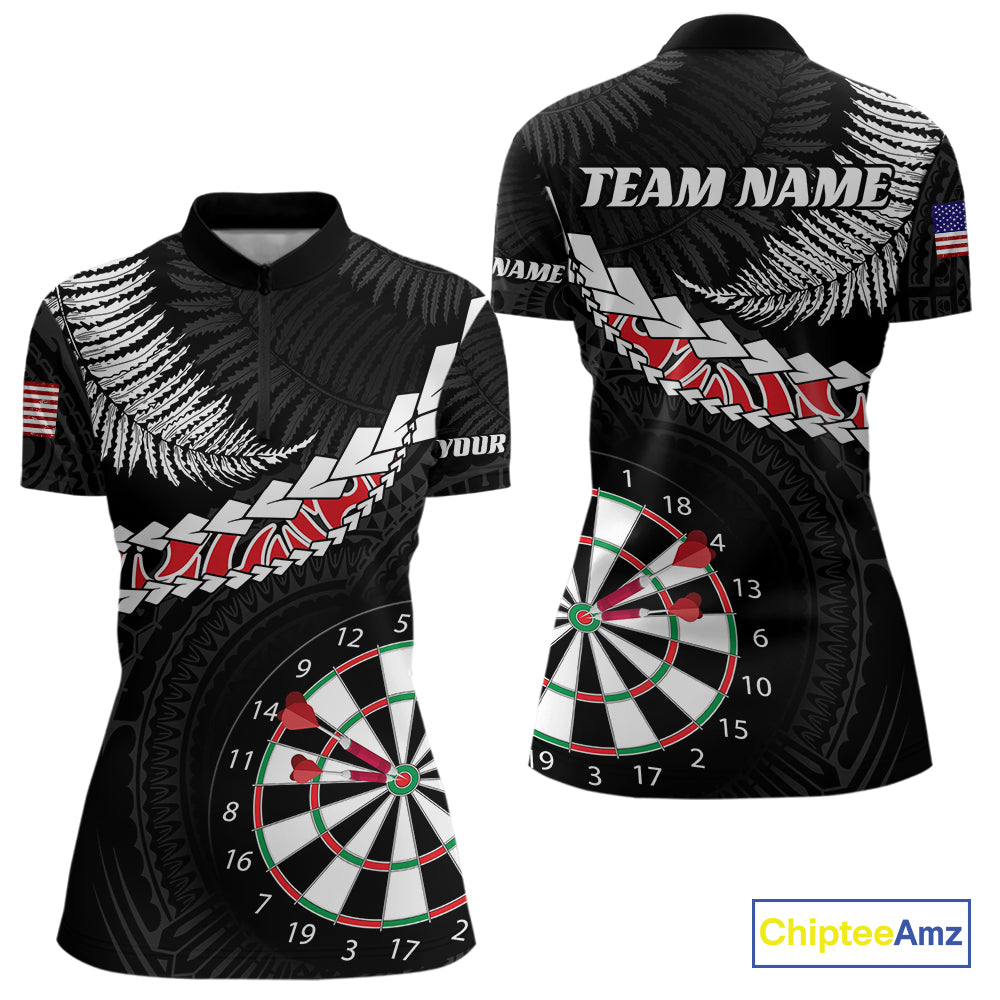 Personalized US Flag Tribal Dart Shirts For Women Custom Team Polo & Quarter Zip Dart Jerseys TDM3992