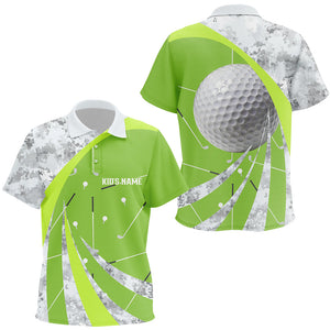 Kid Golf Polo Shirts Custom Green Golf Clubs Pattern, Personalized Golf Gifts For The Golfers TDM1818