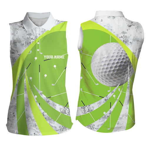 Womens Sleeveless Polo Shirts Custom Green Golf Clubs Pattern, Personalized Golf Gift For The Golfer TDM1818