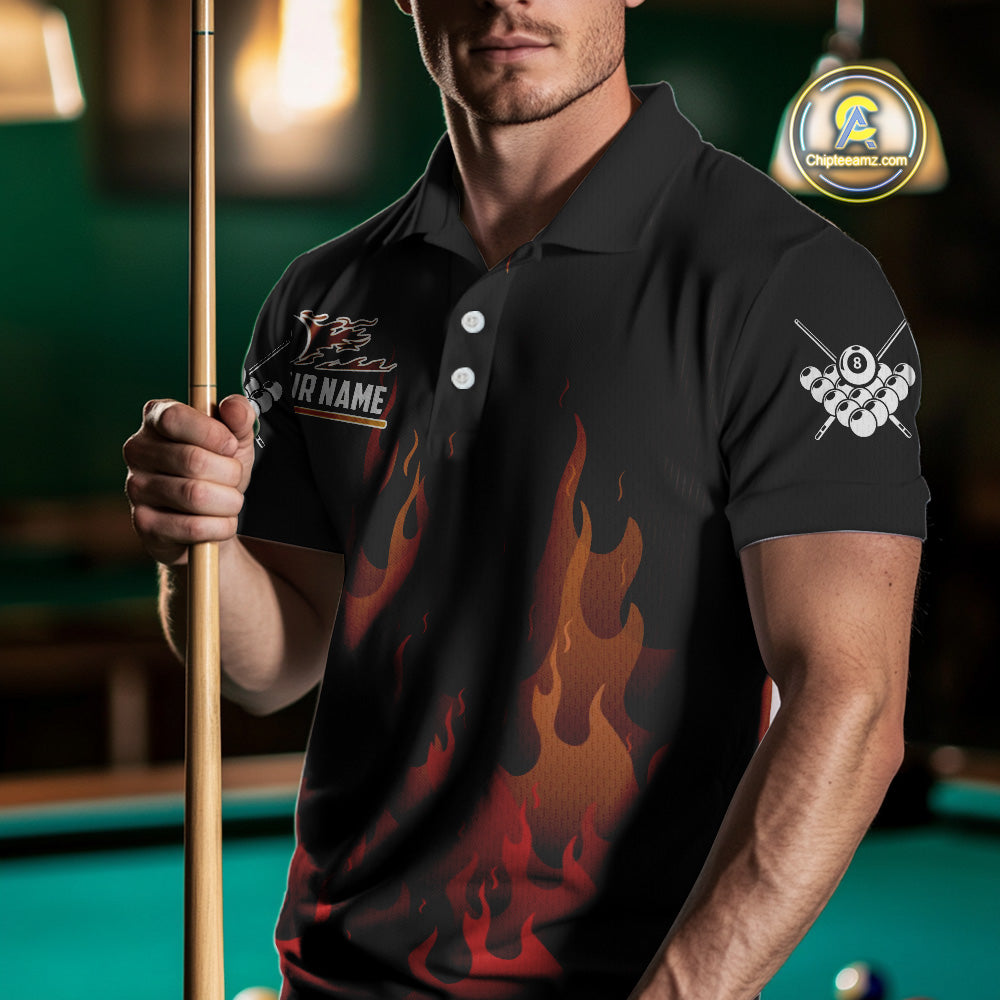 Red And Orange Flaming 8 Ball Pool Men Billiard Polo & 1/4 Zip Custom Pool Team Player Jersey TDM4185